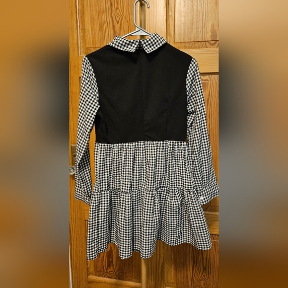 Blk & White Gingham Mini Long Sleeve Dress Zip Up Back Size Small - Picture 3 of 4